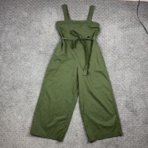 Uniqlo Jumpsuit Womens Medium Green Wide Leg Belted Sleeveless Pockets Utility